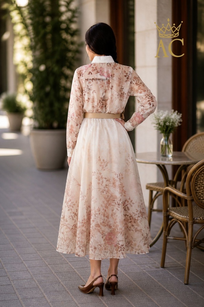 [201301] Hemdjurk Rob met bloemen en ecoleren riem nm90 - Wolwit-bruin-roze Detail