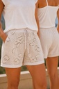 [202105] Sportieve short Stefano nm65 netstof pailletten in bloemenpatroon elastische taille zachte stof achterkant - Beige Detail