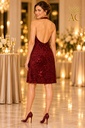 [202953002] Korte jurk Silvana nm47 pailletten halter watervalkraag open rug (Bordeaux) - Detail