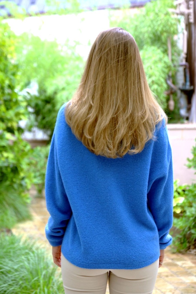 Cardigan Leroy 5 nacrÃ© knopen nm25 kraagloze V-hals - Koningsblauw Detail