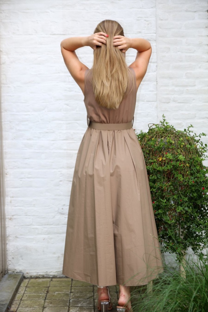 Long dress Lex nm90 open neck up viscose jersey - Mokka Detail