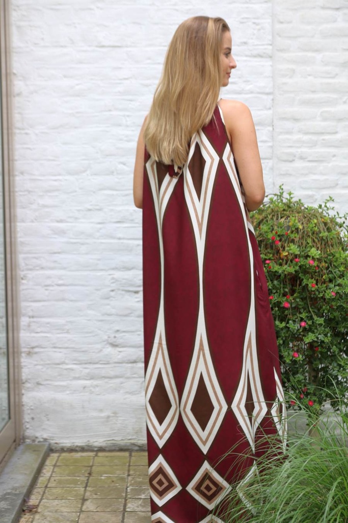 Long halter dress Myrthe with plaid nm100 - Bordeaux-wolwit Detail