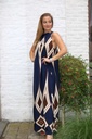 Long halter dress Myrthe with plaid nm100 - Donkerblauw-wolwit Detail