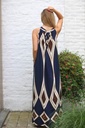 Long halter dress Myrthe with plaid nm100 - Donkerblauw-wolwit Detail