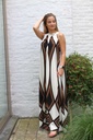 Long halter dress Myrthe with plaid nm100 - Wolwit-bruin Detail