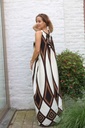 Long halter dress Myrthe with plaid nm100 - Wolwit-bruin Detail
