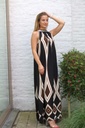 Long halter dress Myrthe with plaid nm100 - Zwart-wolwit Detail