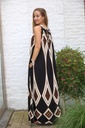 Long halter dress Myrthe with plaid nm100 - Zwart-wolwit Detail
