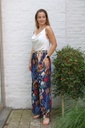 Flared pants Meike painted roses nm100 - Donkerblauw-bruin Detail