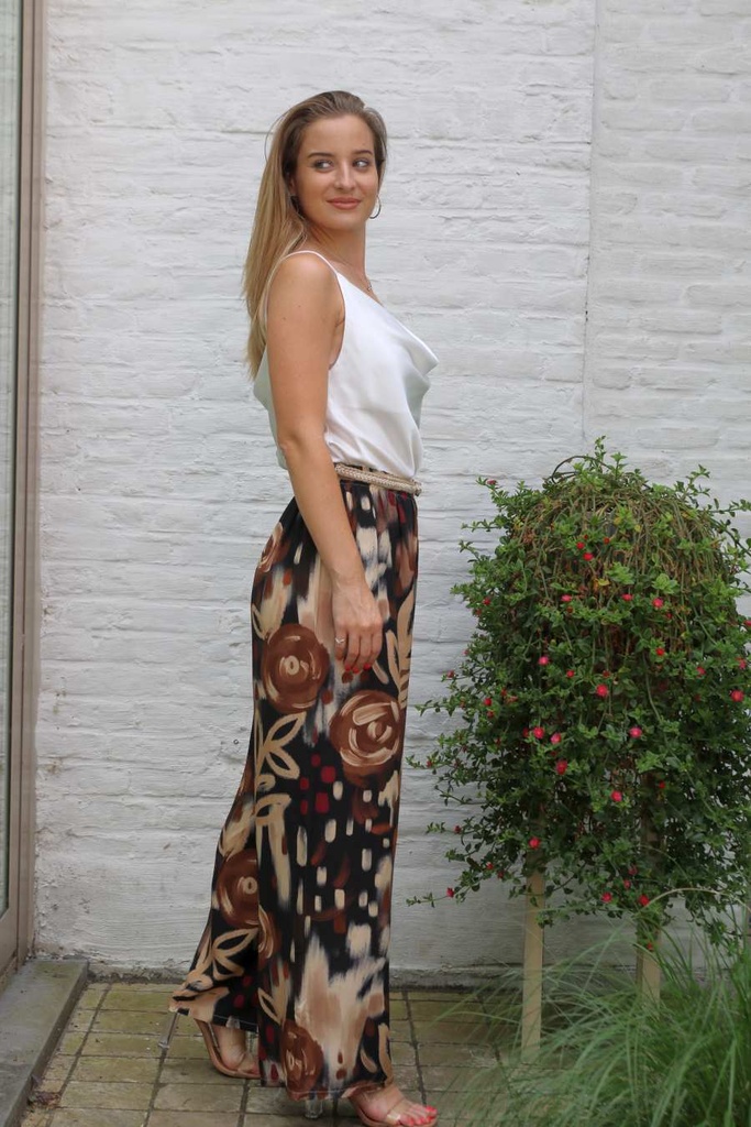 Flared pants Meike painted roses nm100 - Zwart-bruin Detail