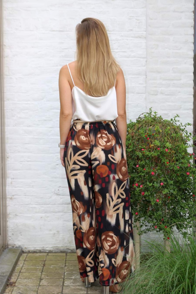 Flared pants Meike painted roses nm100 - Zwart-bruin Detail