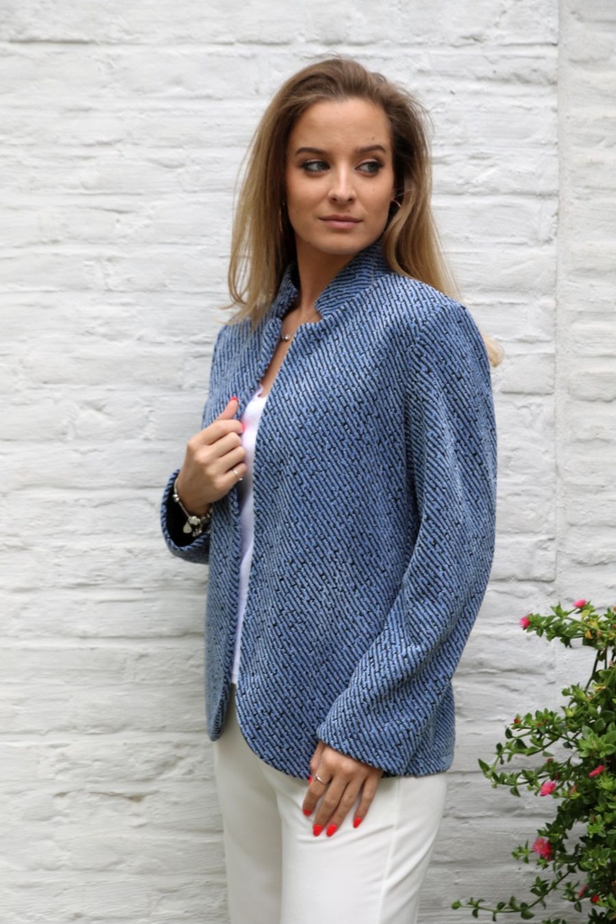 Tricot vest Linne diagonale streepjacquard - Blauw-zwart Detail