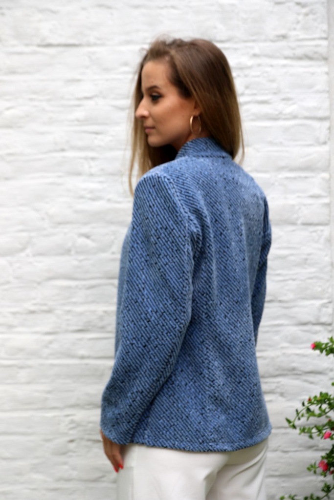 Tricot vest Linne diagonale streepjacquard - Blauw-zwart Detail