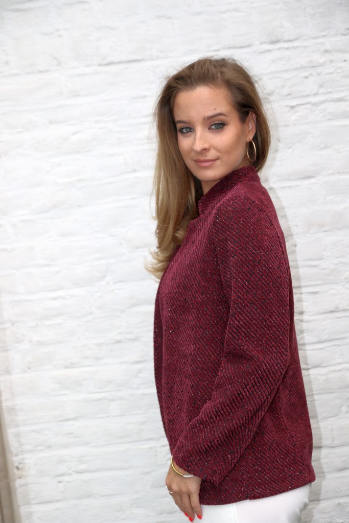 Tricot vest Linne diagonale streepjacquard - Bordeaux-zwart Detail