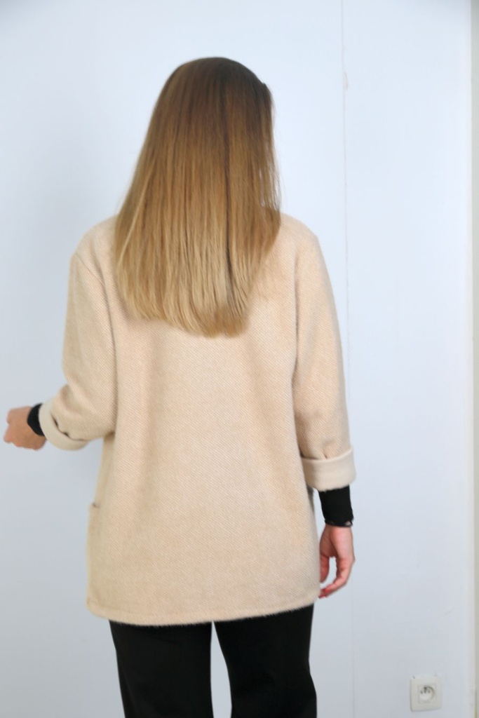 Tricot korte jas  Liliana sjaalkraag  - Beige Detail