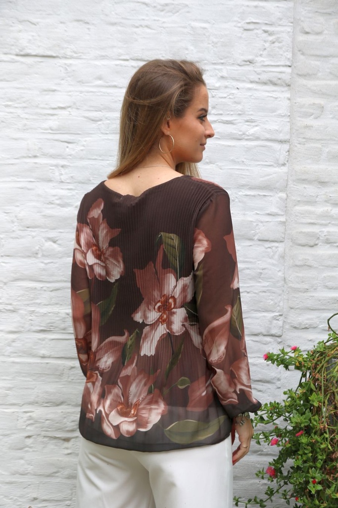 Blouse Lis nm43 XL lelies plissé torso  - Bruin-beige Detail
