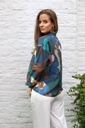[10017344] Blouse Leonard nm74 wazig geschilderde bloemen Tunesische kraag  - Donkerblauw-bruin Detail
