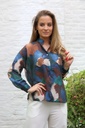 [10017344] Blouse Leonard nm74 wazig geschilderde bloemen Tunesische kraag  - Donkerblauw-bruin Detail