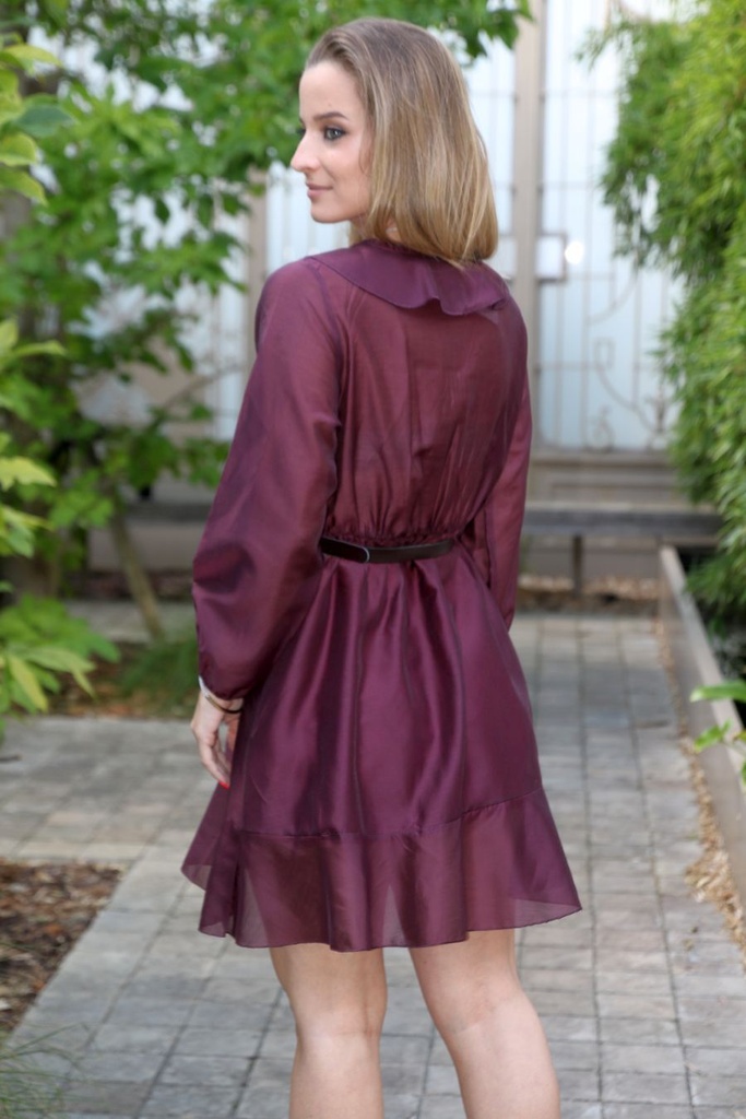 [10017349] Jurk Lobke nm95 tencel gekruiste V-hals en enveloprok - Bordeaux Detail
