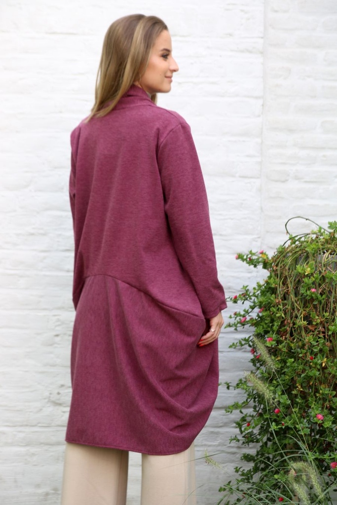 [10017351] Tricot jas Leander nm28 sjaalkraag afgeronde zoom - Bordeaux Detail