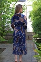 Lova nm34  golvende print opstaande kraag jabot plissé rok - Donkerblauw-beige Detail