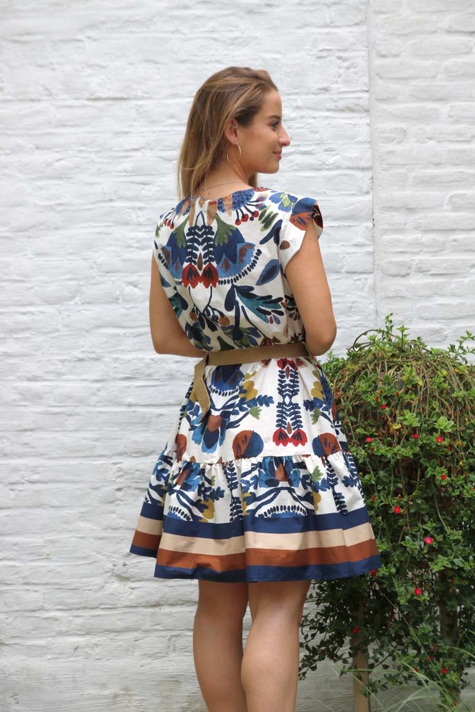 [10017206] Cotton floral dress Marijn nm100 - Donkerblauw-multicolor Detail