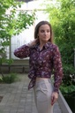 Blouse Leandro nm85 bladjesprint tencel kraag  - Bordeaux-beige Detail