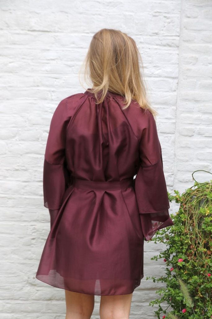 Luana nm85 tencel trompetmouw tailleriem onderjurk - Bordeaux Detail