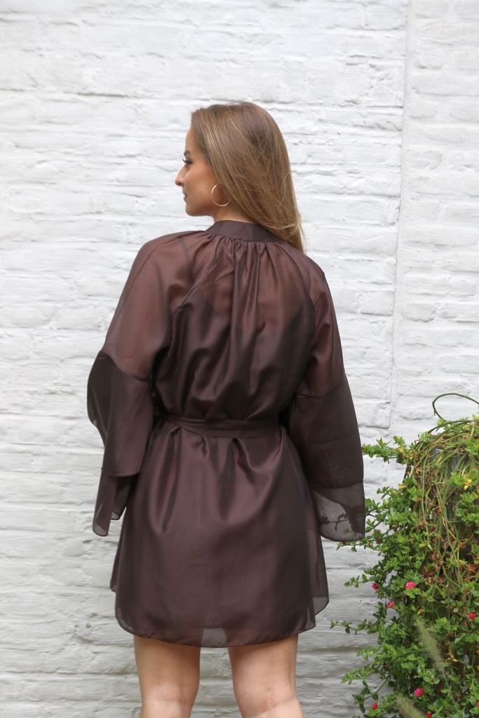 Luana nm85 tencel trompetmouw tailleriem onderjurk - Bruin Detail