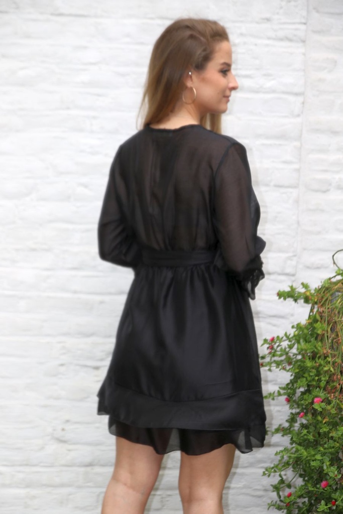 [10017248] Cocktailjurk Leendert nm85 enveloprok tencel - Zwart Detail