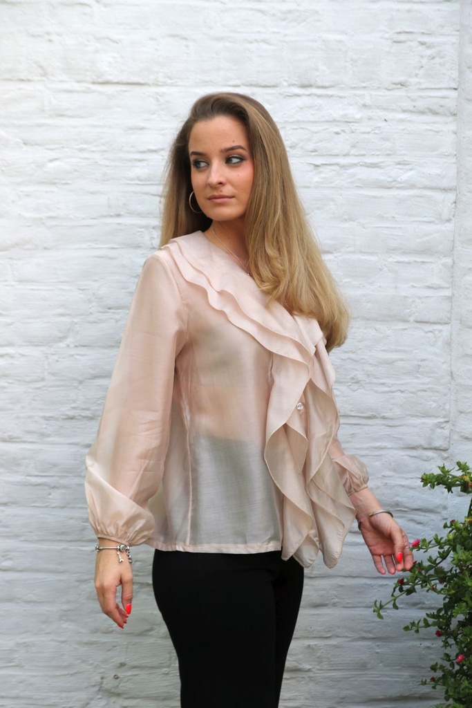 Louen nm85 tencel V-hals dubbele volant - Beige Detail