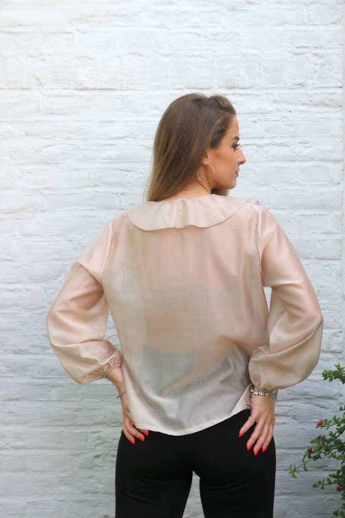 Louen nm85 tencel V-hals dubbele volant - Beige Detail