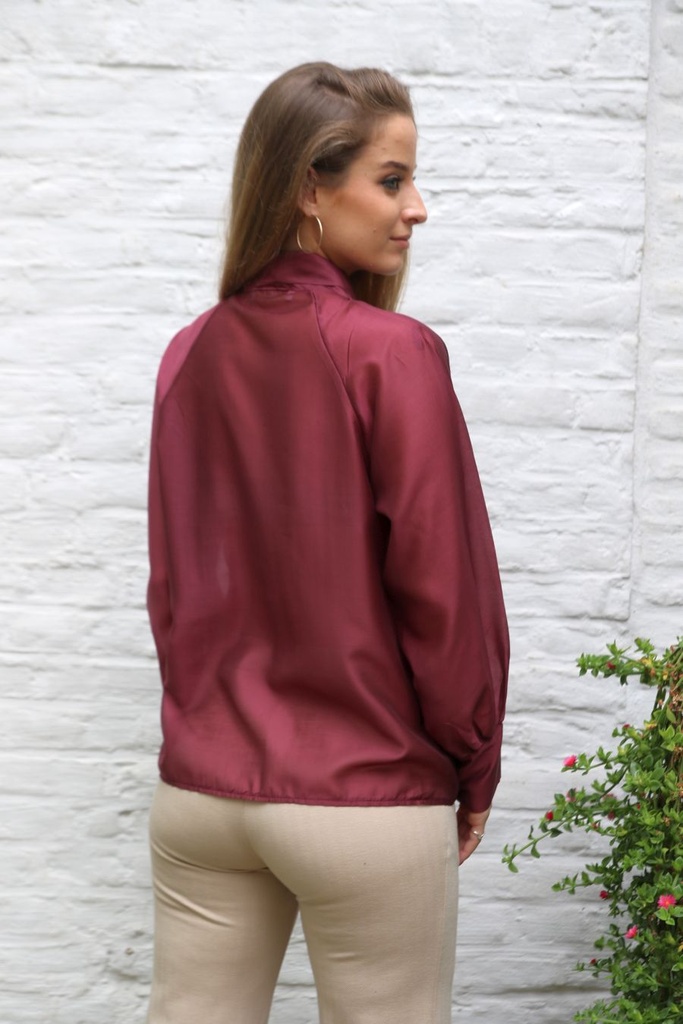 [10017358] Blouse Lesley nm85 tencel lange jabot  - Bordeaux Detail