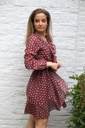Jurk Liana nm85 tencel bolletjes V dubbele volant enveloprok - Bordeaux-wit Detail
