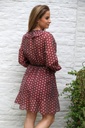 Jurk Liana nm85 tencel bolletjes V dubbele volant enveloprok - Bordeaux-wit Detail