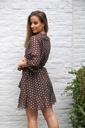 Jurk Liana nm85 tencel bolletjes V dubbele volant enveloprok - Bruin-wit Detail