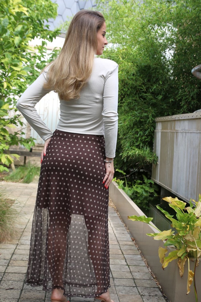Lange rok Luä nm40 bolletjes op netstof  - Bruin-beige Detail