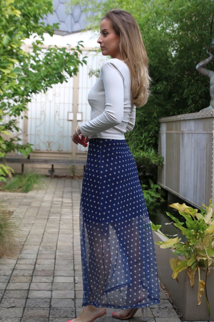 Lange rok Luä nm40 bolletjes op netstof  - Donkerblauw-beige Detail