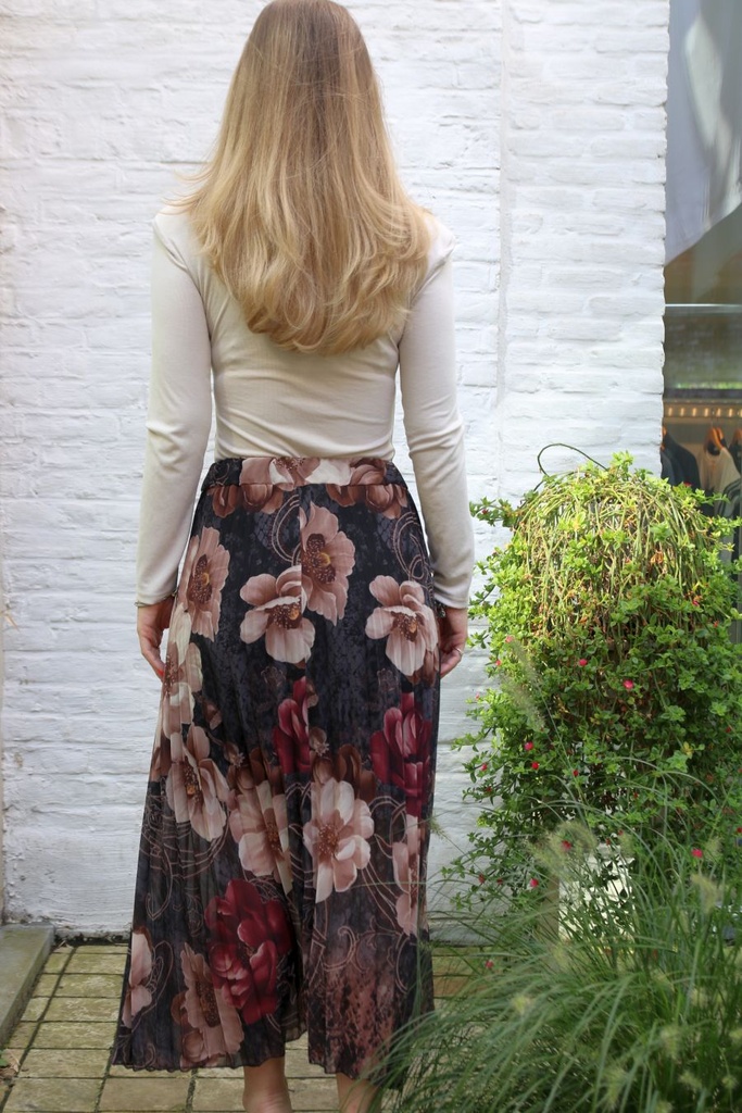 [10017363] Plissé rok Layan nm40 anemoneprint  - Zwart-beige Detail