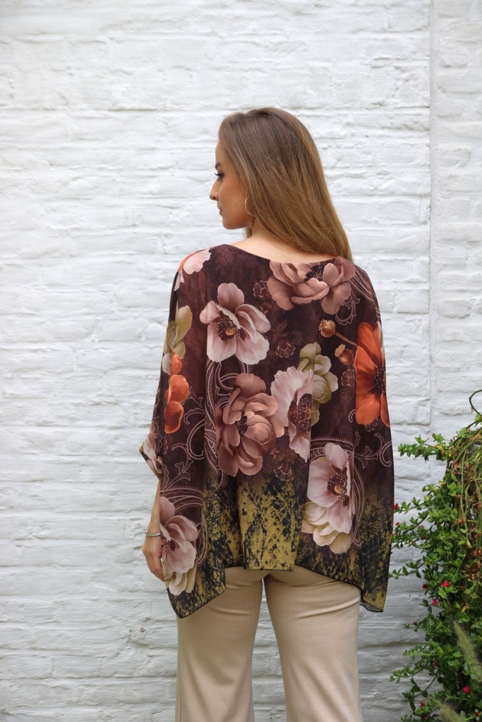 [10017364] Blouse Lian nm43 anemonen en kasjmierbloem open hals  - Bruin-beige Detail