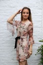 Blouse Lodewijk nm38 rozen op netstof trompetmanchet  - Beige-roze Detail