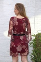 Blouse Lodewijk nm38 rozen op netstof trompetmanchet  - Bordeaux-beige Detail