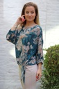 Bloemenblouse Marcel met taillestrik nm48 - Eendenblauw-beige Detail