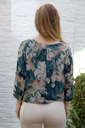Bloemenblouse Marcel met taillestrik nm48 - Eendenblauw-beige Detail