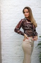 [10017378] Blouse Loulou nm85 bollen rechthoek en streep tencel - Bruin-beige Detail