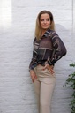 [10017378] Blouse Loulou nm85 bollen rechthoek en streep tencel - Zwart-beige Detail