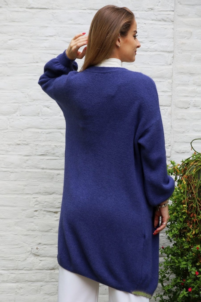 [10017276] Tricot 7/8ste jas Liya nm25 kraagloze V-hals - (donkerblauw Detail