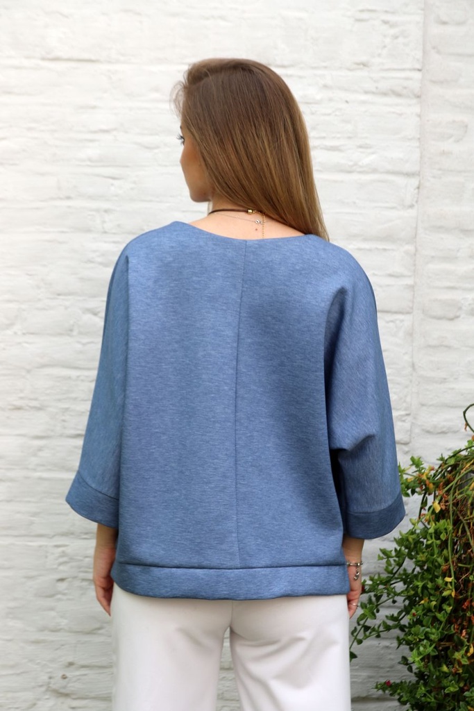 Sweater Lotta nm45 open hals vleermuismouw  - Jeansblauw Detail