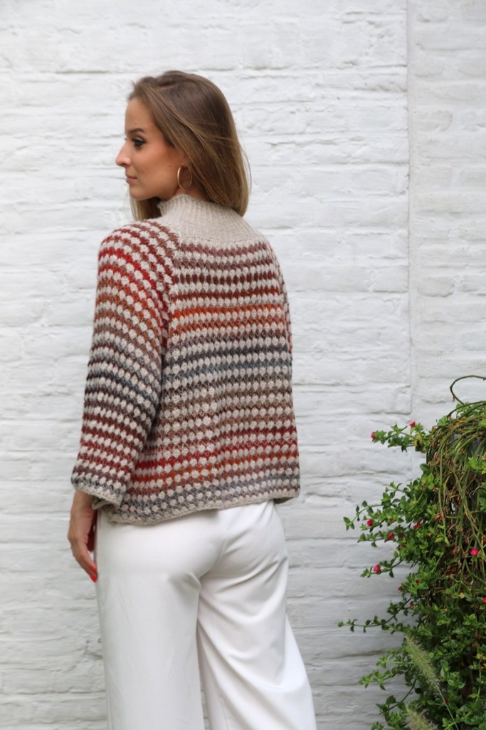 Pul Lyo nm26  piqué jacquard opstaande geribde kraag - Beige-bruin Detail