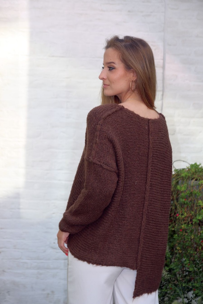 [10017426] Pul Lysanne nm28 V-hals dikker garen asymmetrische zoom mohair en wol - Bruin Detail